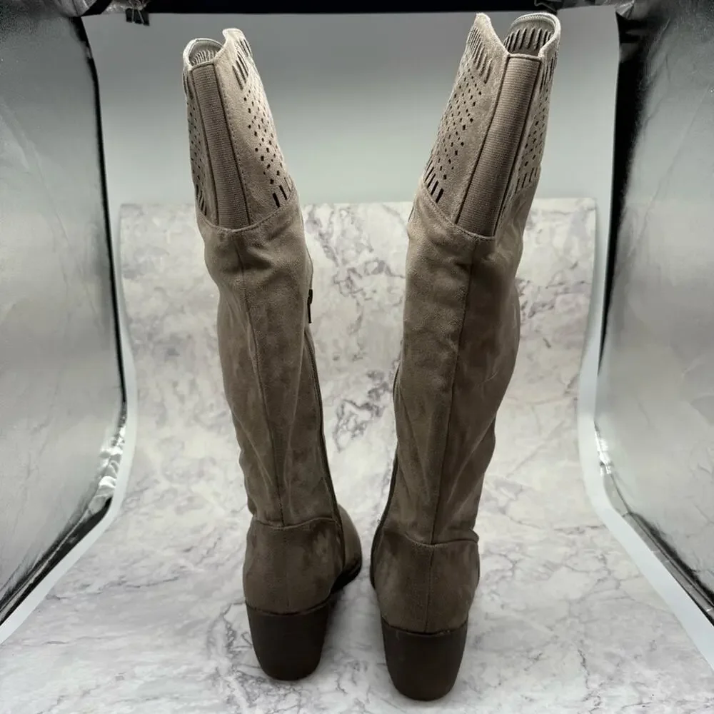 Francesca's, Tan Over the Knee Boots with Faux Suede and Chunky Heel. Size 10.